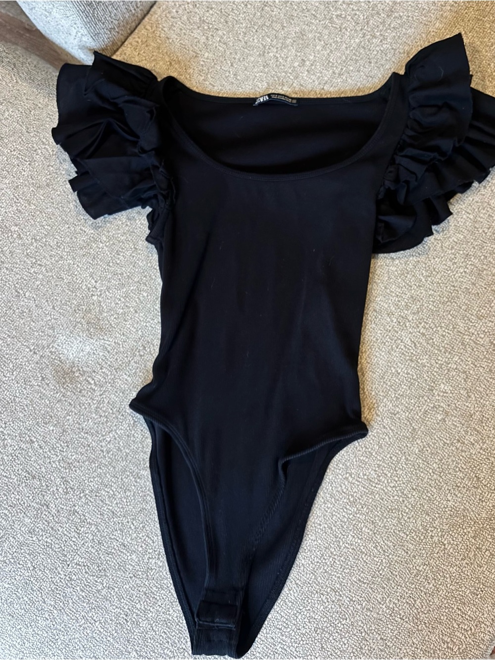 Black Ruffle Sleeve One-Piece Bodysuit